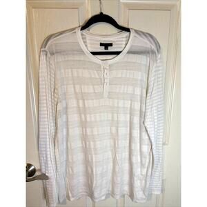 Zachary Prell Shirt Men's L Henley White Long Sleeve Striped Tee Lightweight